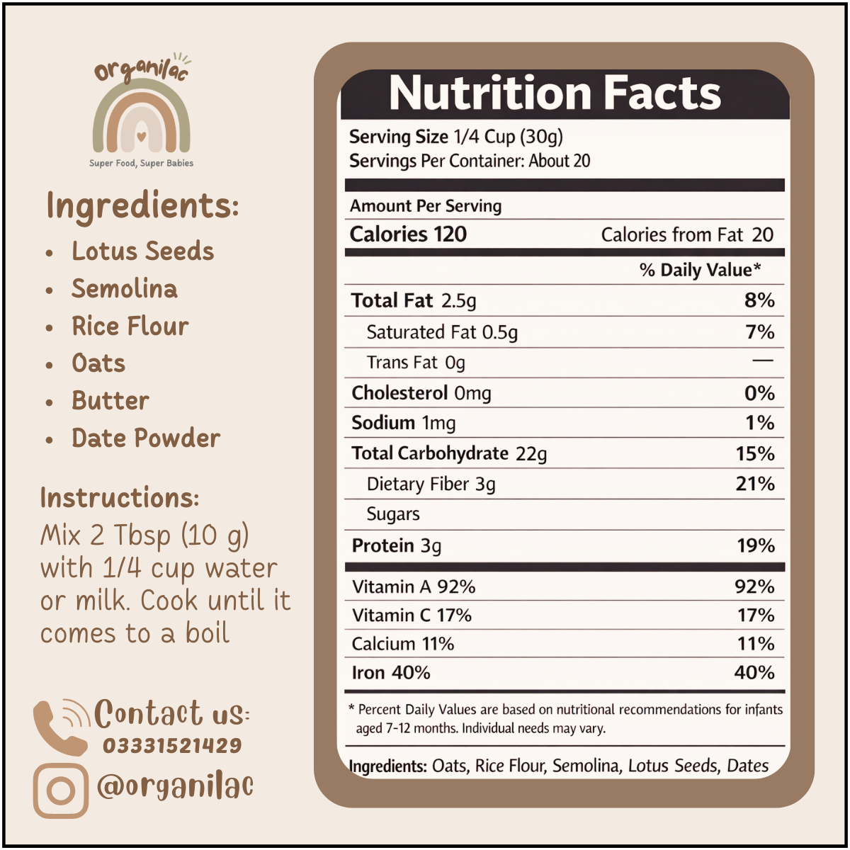 OG Organilac (Organic Baby Cereal)